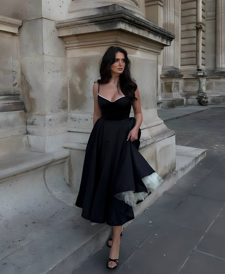 Princess Cute A Line Spaghetti Strap Black Satin White Tulle Party Dress Evening Dress SH2844