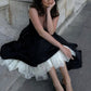 Princess Cute A Line Spaghetti Strap Black Satin White Tulle Party Dress Evening Dress SH2844