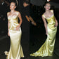 Elegant Mermaid Straps Yellow Satin Long Prom Dress Evening Dress SH2347