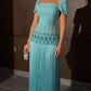 Elegant Lake Blue A Line Beaded Tassel Satin Prom Dress Evening Dress SH7257