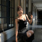 Sexy Black Mermaid Spaghetti Strap Layered Chiffon Formal Gown Evening Dress SH3943