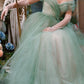 Green Princess Ball Gown Off the Shoulder Pearl Tulle Prom Dress Evening Dress SH4416
