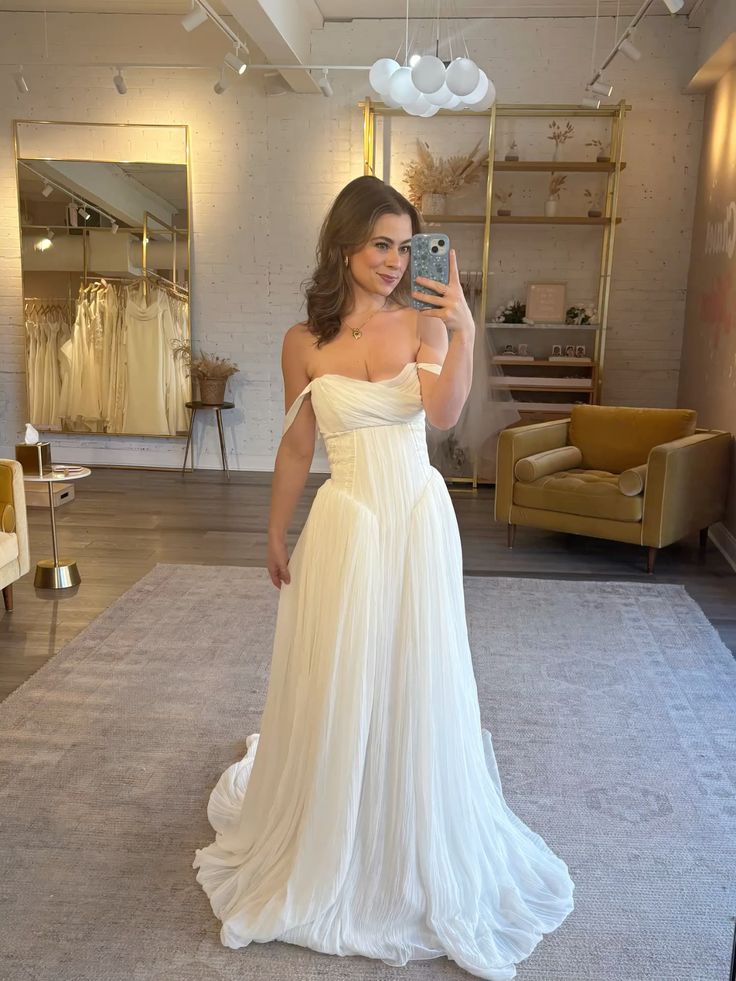 Simple Ivory A Line Spaghetti Strap Chiffon Long Prom Dress Wedding Dress SH8749