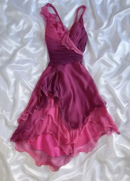 Vintage Pink Ombre A Line Summer Chiffon Short Homecoming Dress Outfits SH5727