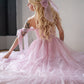Star Sequin Pink A Line Straps Layered Tulle Date Dress Prom Dress Evening Dress SH3889