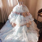 Romantic Hydrangea Flower Sweetheart Neck Ball Gown Layered Blue Organza Prom Dress Birthday Dress SH3634