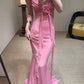 Pink Mermaid Spaghetti Strap Flowy Chiffon Long Prom Dress Evening Dress SH5751