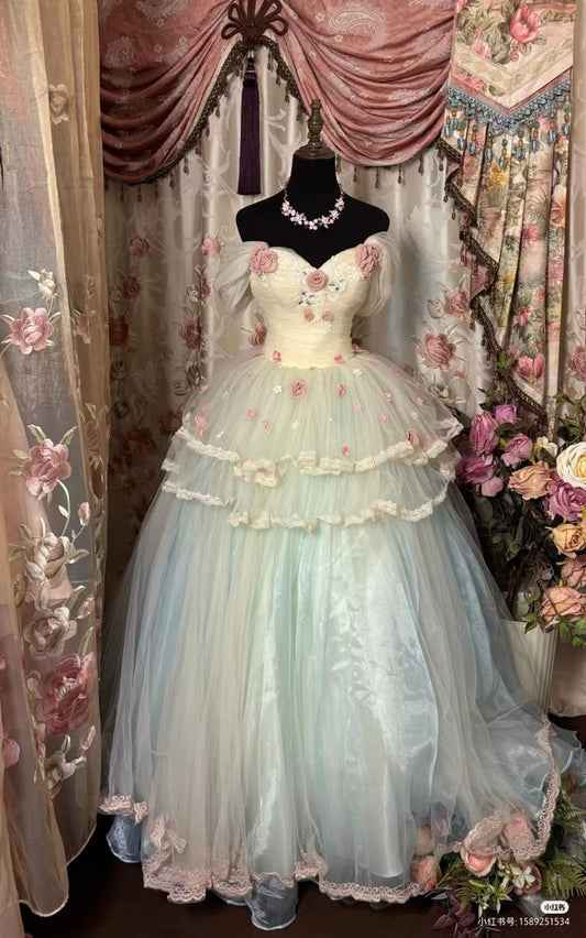 Vintage Elegant Ball Gown Off the Shoulder Tulle Prom Dress 22th Birthday Dress SH4525