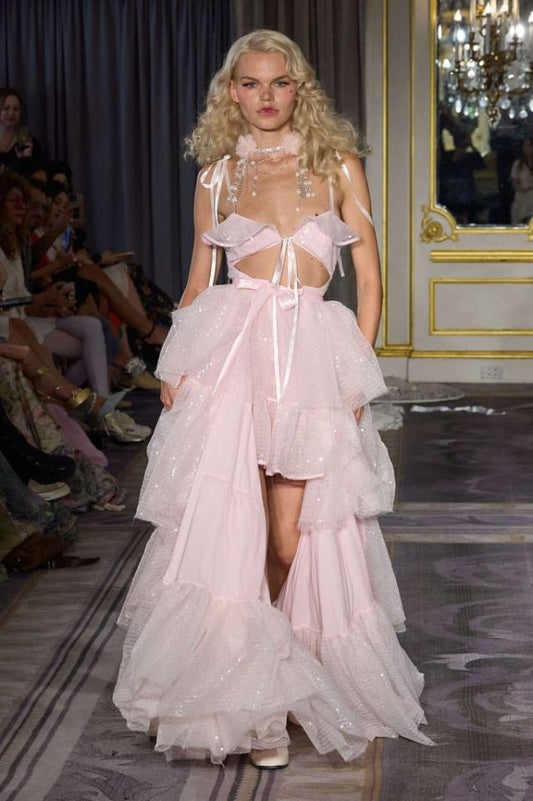 Pretty Pink A Line Spaghetti Straps Sequin Tulle Prom Dress Wedding Guest Dress with Slit SH4294
