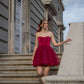 Burgundy A Line Strapless Satin Tulle Mini Homecoming Dress Cocktail Dress SH3724