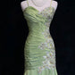 Vintage Mermaid Sweetheart Neck Appliques Green Satin Long Party Dress Evening Dress SH2845