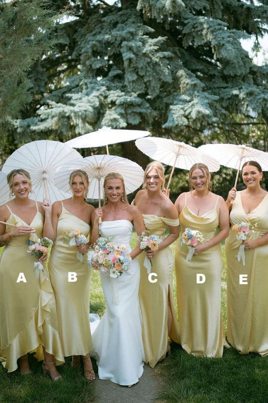 Elegant Sheath Straps Light Yellow Satin Bridesmaid Dress Evening Dress SH3197