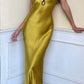 Sexy Sheath Spaghetti Strap Tan Satin Backless Long Prom Dress Evening Dress SH7195