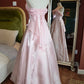 Vintage A Line Spaghetti Strap Light Pink Tulle Long Prom Dress Evening Dress SH2215