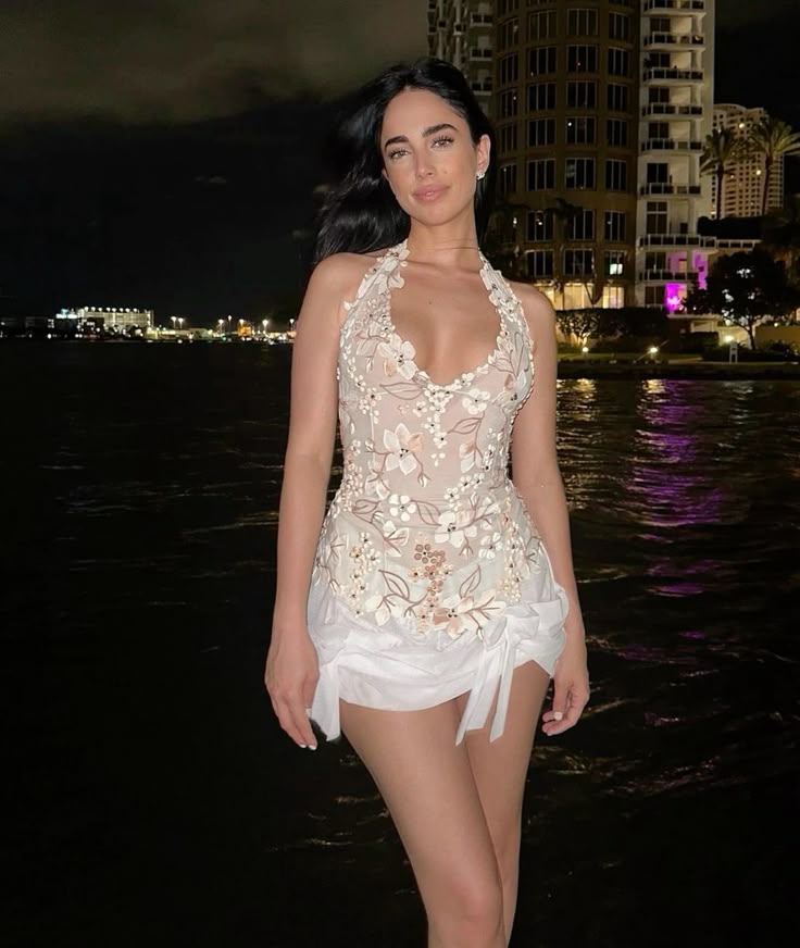 White Sheath Halter Embroidered Tulle Mini Homecoming Dress Vacation Dress SH4198