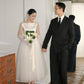 Elegant Classic A Line White Tulle Satin Long Prom Dress Wedding Dress SH7546