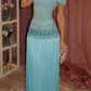 Elegant Lake Blue A Line Beaded Tassel Satin Prom Dress Evening Dress SH7257