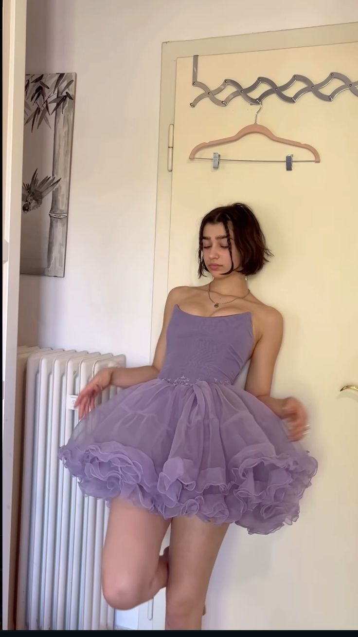 Cute Purple A Line Strapless Tulle Short Prom Dress Homecoming Dress SH7002