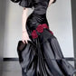 Burgundy Mermaid One Shoulder Beaded Rose Satin Long Prom Dress Party Dress SH5022