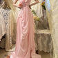 Elegant Pink Off the Shoulder 3D Flower Pleated Chiffon Long Prom Dress SH3932