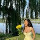 Simple A Line Spaghetti Strap Light Yellow Satin Long Prom Dress Evening Dress SH2391