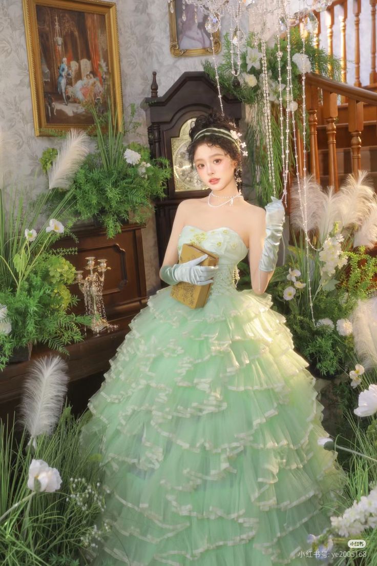 Princess A Line Sweetheart Neck Beaded Green Tiered Tulle Long Party Dress Evening Dress SH2859