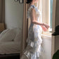 Gentle Mermaid Strap Print Flower Blue Chiffon Party Dress Evening Dress SH2869