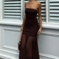 Brown Mermaid Strapless Chiffon Long Prom Dress Evening Dress SH7193