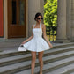 Simple White A Line Halter Satin Backless Short Prom Dress Homecoming Dress SH8934