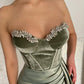 Sage Green Sheath Sweetheart Neck Beaded Velvet Satin Long Prom Dress Evening Dress SH6487