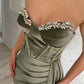 Sage Green Sheath Sweetheart Neck Beaded Velvet Satin Long Prom Dress Evening Dress SH6487