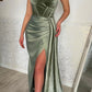 Sage Green Sheath Sweetheart Neck Beaded Velvet Satin Long Prom Dress Evening Dress SH6487