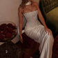 Charming Strapless Satin Prom Dresses Evening Dress Mermaid With Lace-Up Back SH5611