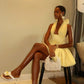 Yellow A Line Halter Tulle Open Back Mini Homecoming Dress with Bow SH3389