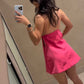 Hot Pink A Line Spaghetti Straps Sexy Satin Short Homecoming Dress Mini Dress SH8014