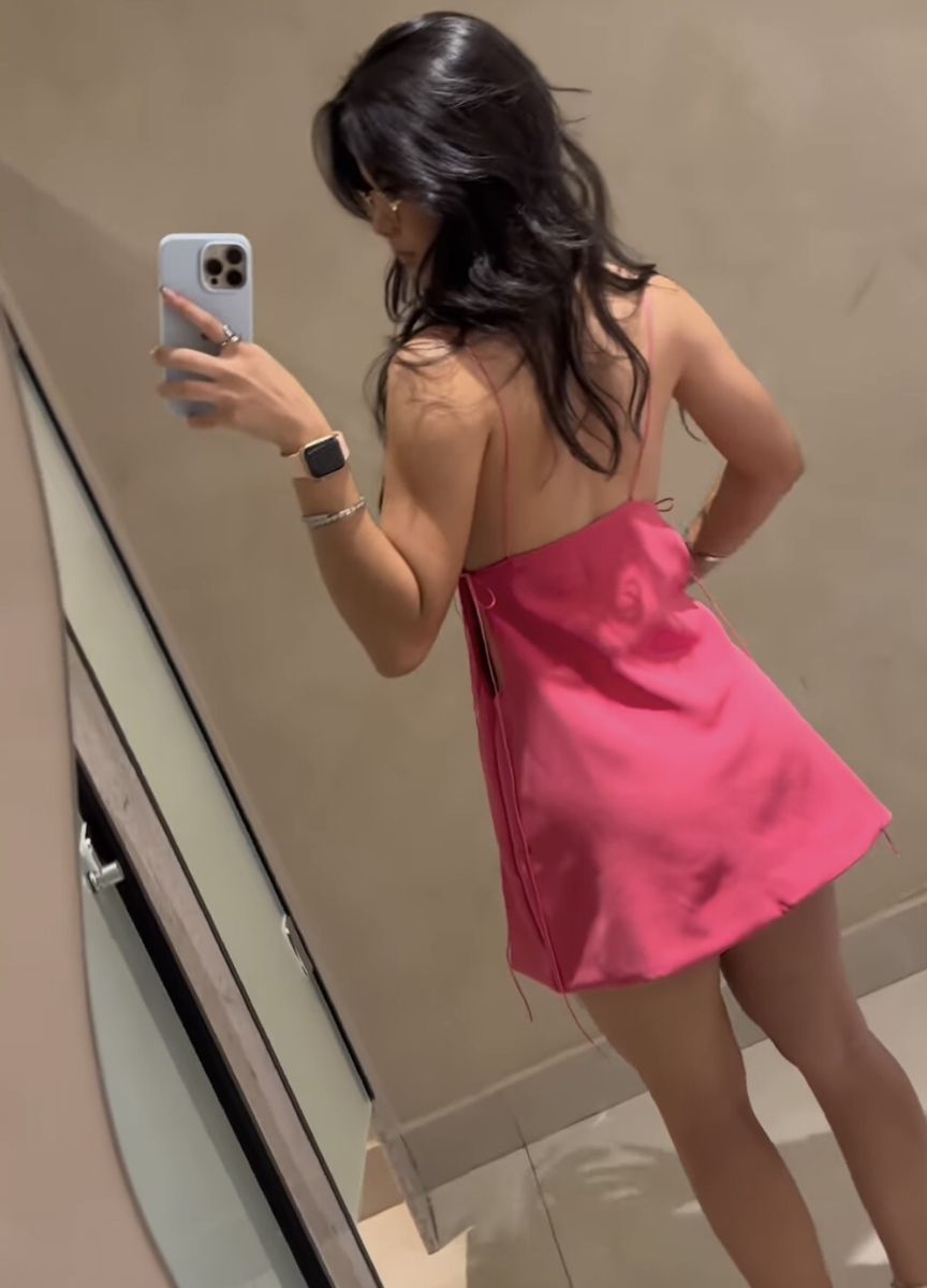 Hot Pink A Line Spaghetti Straps Sexy Satin Short Homecoming Dress Mini Dress SH8014