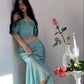 Gentle Mermaid Off the Shoulder Two Piece Chiffon Satin Party Dress Evening Dress SH2862