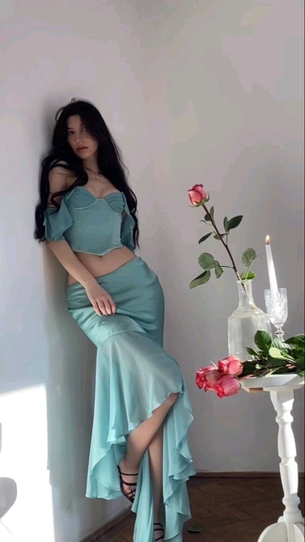 Gentle Mermaid Off the Shoulder Two Piece Chiffon Satin Party Dress Evening Dress SH2862