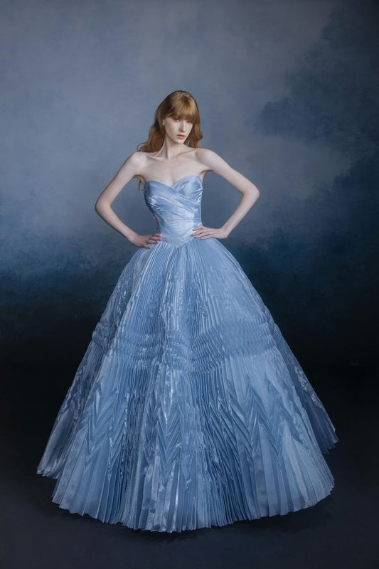 Blue Ball Gown Sweetheart Neck Pleated Satin Prom Dress 16th Birthday Dress SH4204