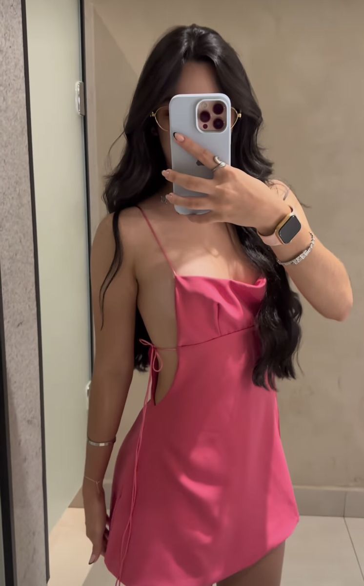 Hot Pink A Line Spaghetti Straps Sexy Satin Short Homecoming Dress Mini Dress SH8014