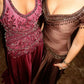 Dark Brown A Line Short Sleeve Beaded Chiffon Long Prom Dress Evening Dress SH4623