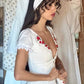 Vintage A Line Red Embroidery Floral White Satin Short Homecoming Dress Outfits SH7646