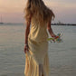 Yellow Mermaid Halter Two Piece Satin Prom Dress Evening Dress SH1858