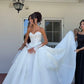 Stunning Ball Gown Sweetheart Neck Lace Appliques White Tulle Long Wedding Dress SH8709