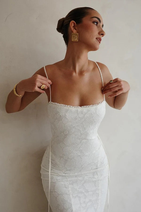 Elegant Ivory Mermaid Spaghetti Straps Lace Prom Dress Evening Dress SH5768