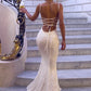 Elegant Ivory Mermaid Spaghetti Straps Lace Prom Dress Evening Dress SH5768