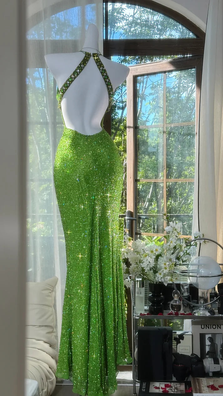Charming Green Exquisite Sheath Beaded Chiffon Prom Dress Formal Dress Party Dress SH4025