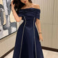 Navy Blue A Line Off the Shoulder Satin Prom Dress Party Dress Date Dress SH3989