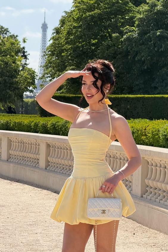 Cute Summer Yellow A Line Halter Satin Backless Short Prom Dress Homecoming Dress SH6720