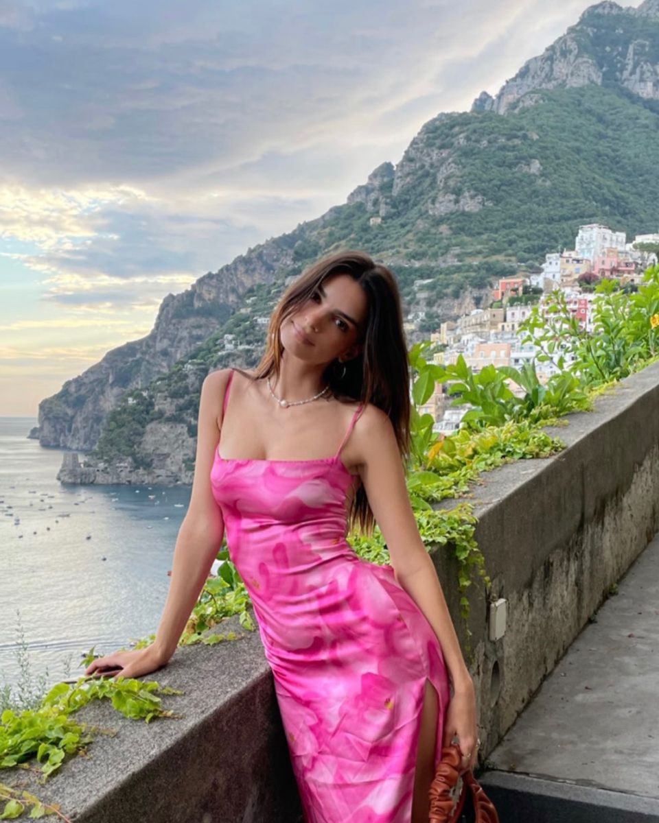 Pink Print Sheath Spaghetti Strap Satin Long Prom Dress Evening Dress SH7592